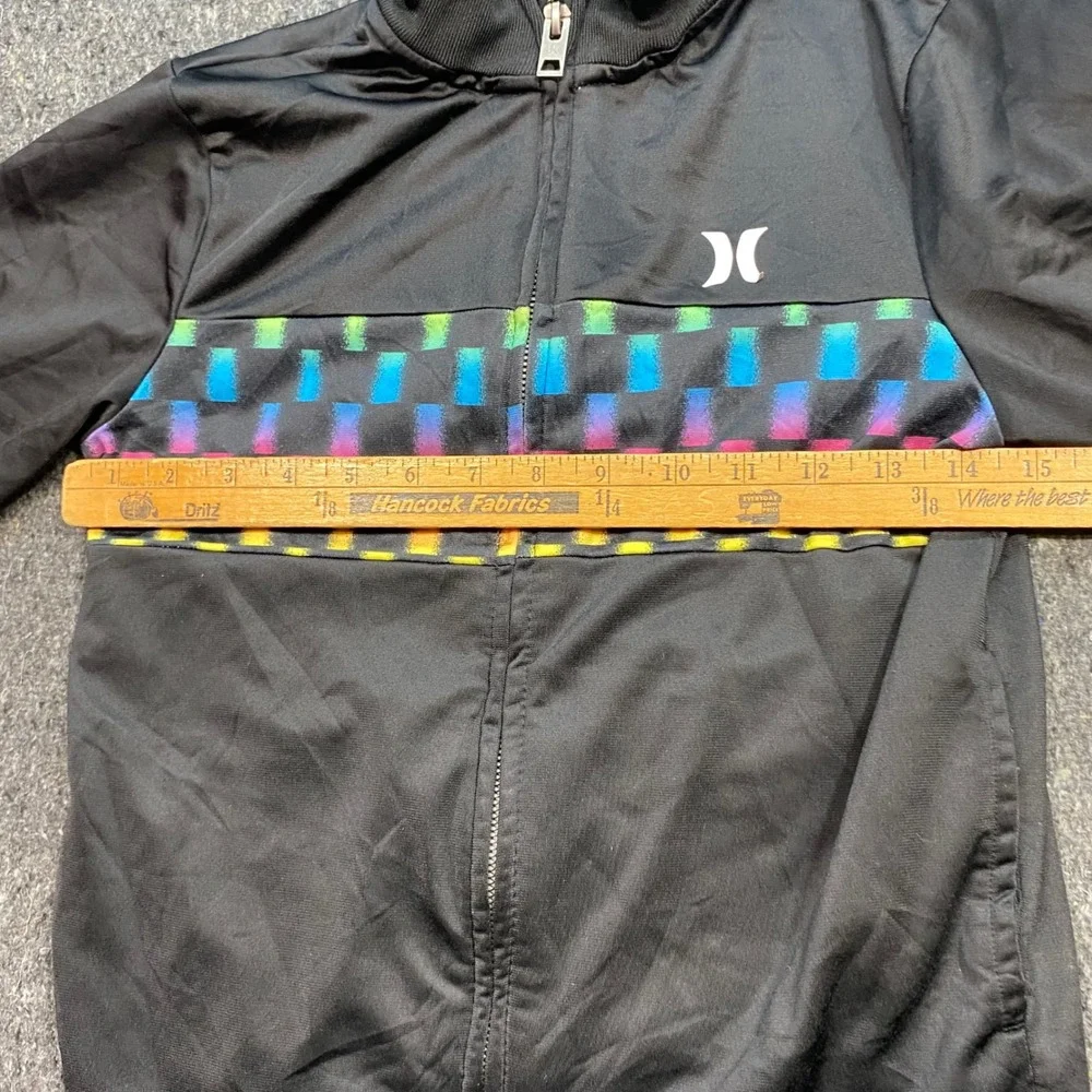 Hurley Track Jacket Sz 10 Boys Black Rainbow Checkerboard Skater Full Zip